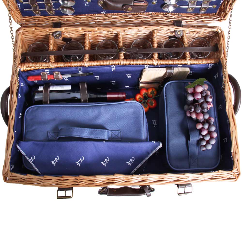 Prestige Picknickmand met leer Champs-Elysées blauw - 6 personen