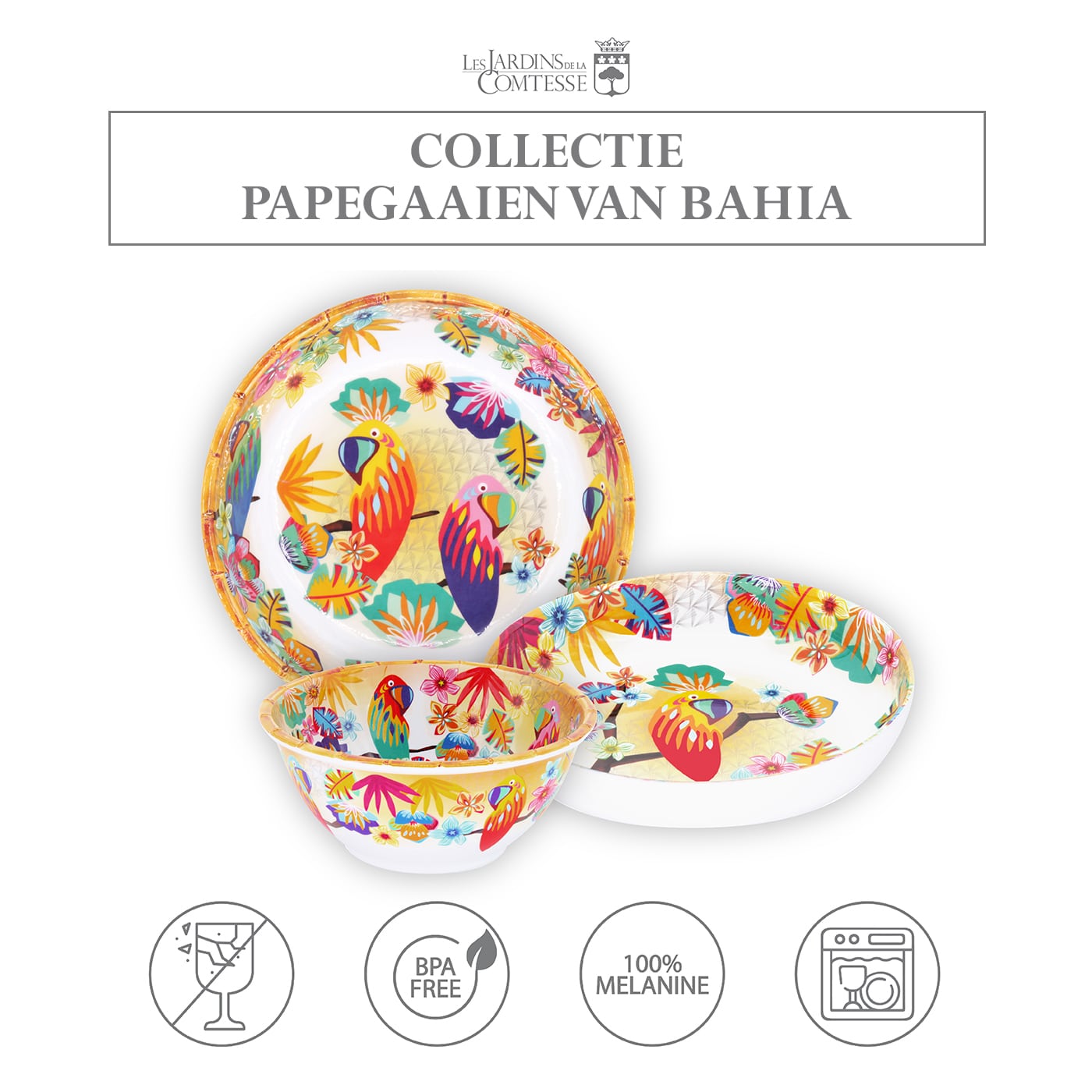 Kleine kom in melamine met papegaaien - Ø 15 cm