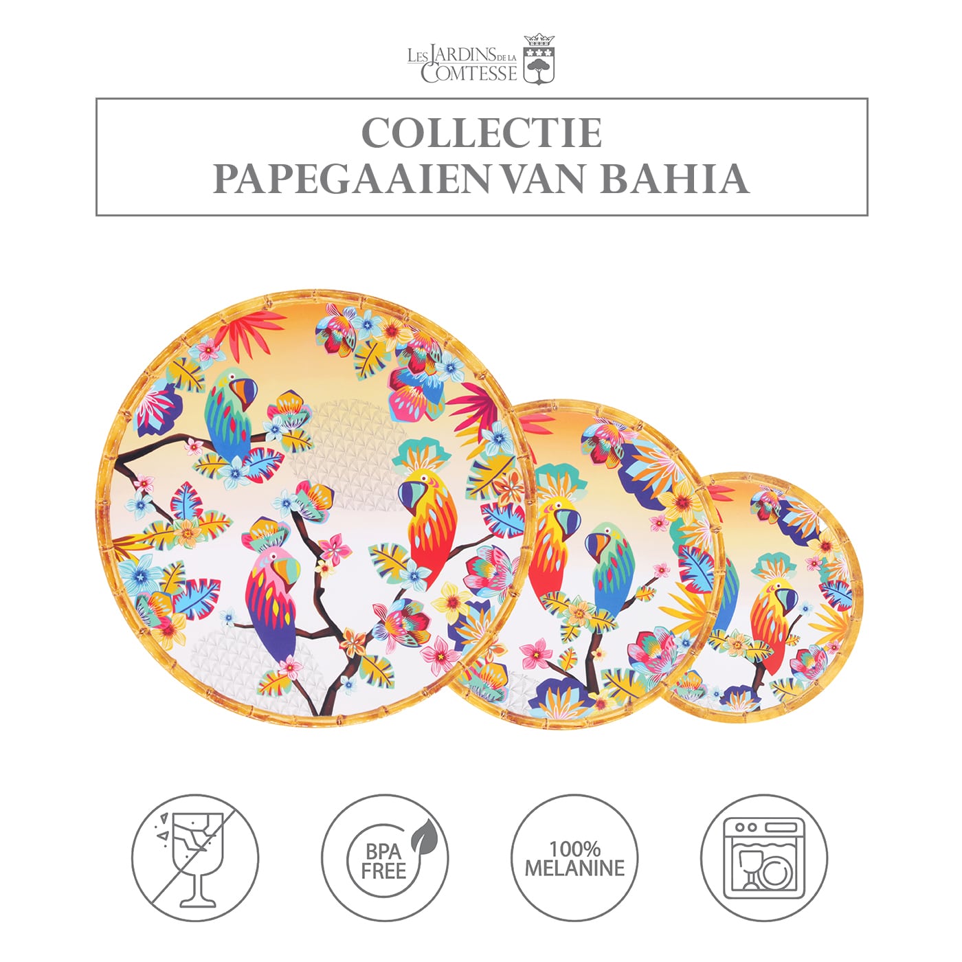 Dessertbord in melamine met papegaaien - Ø 23 cm