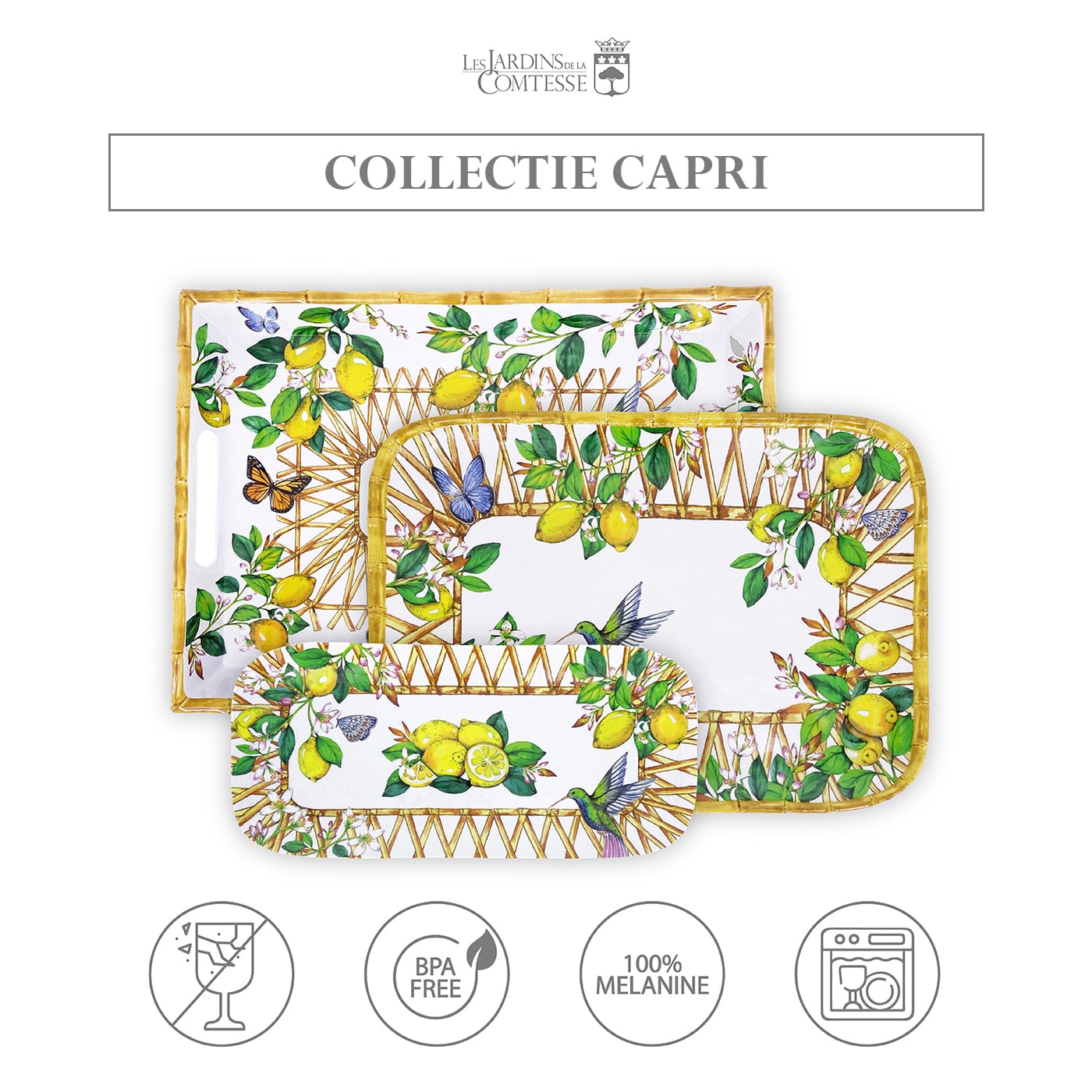 Lange rechthoekige taartschaal in melamine met citroenen - 37,5 cm