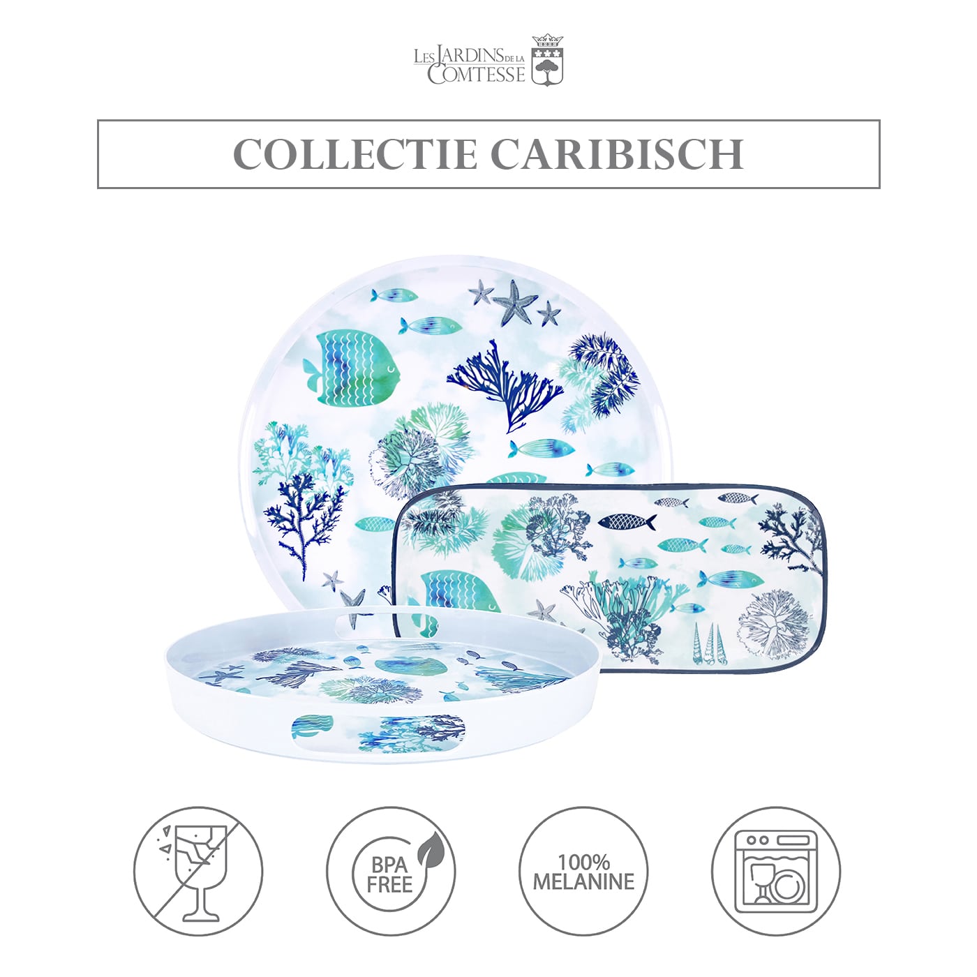 Lange rechthoekige taartschaal in melamine met vis - 37,5 cm