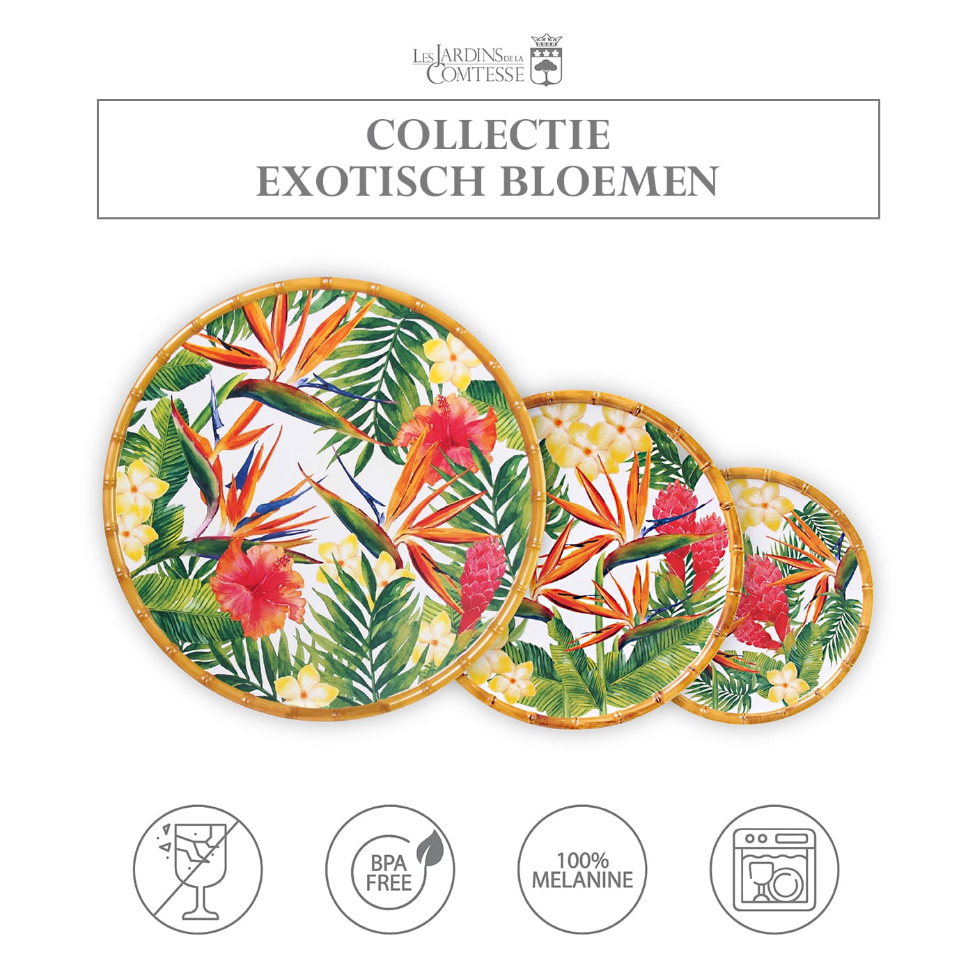 Dessertbord in melamine met bloemen - Ø 23 cm