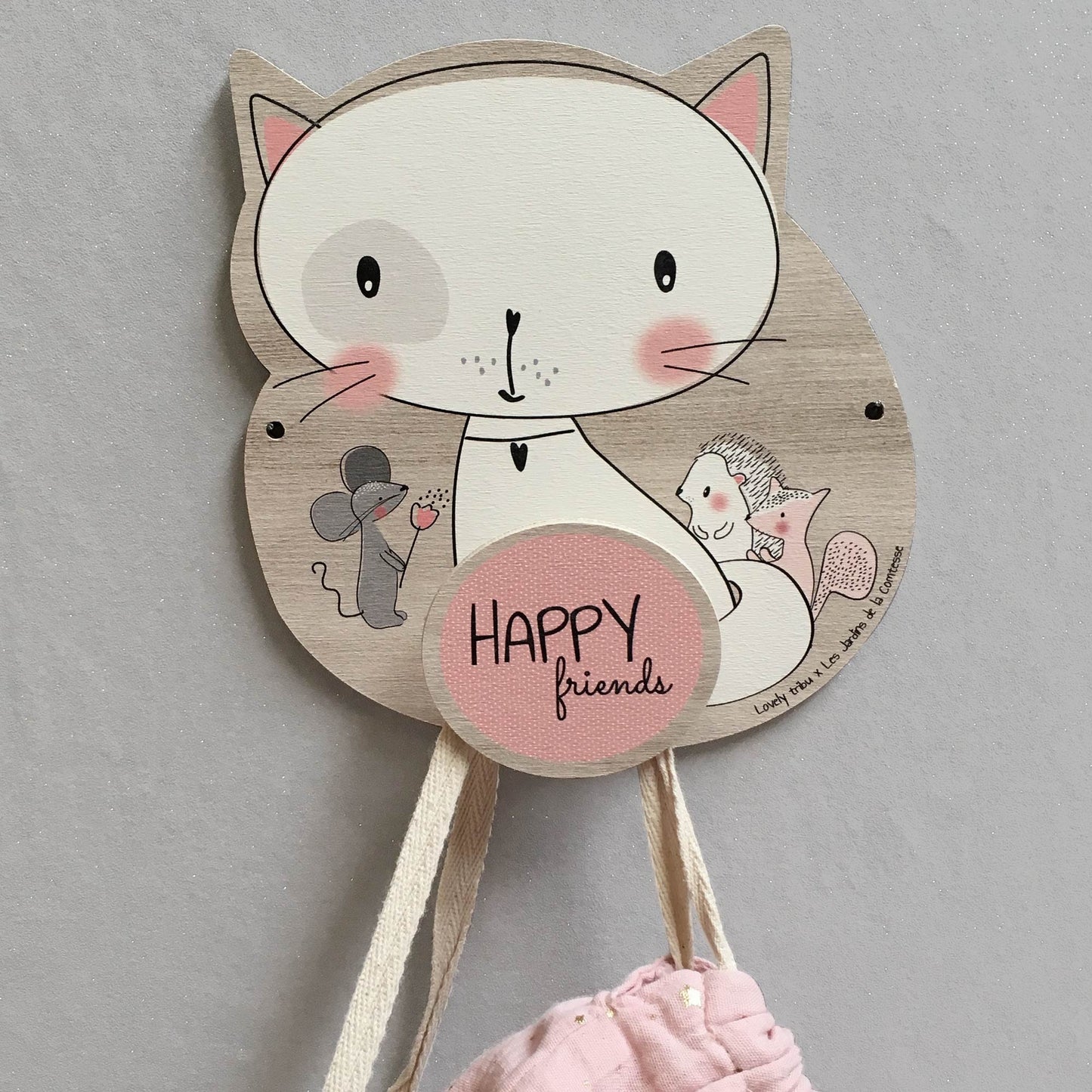 Houten kinderkapstock "Happy Friends" met "Lily de kat"