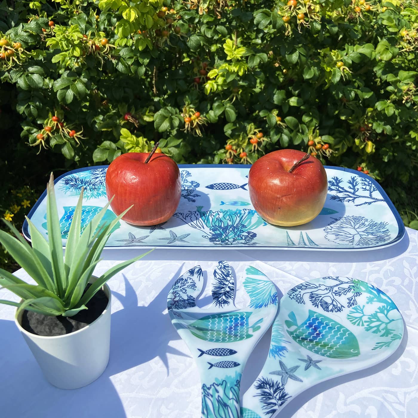 Lange rechthoekige taartschaal in melamine met vis - 37,5 cm