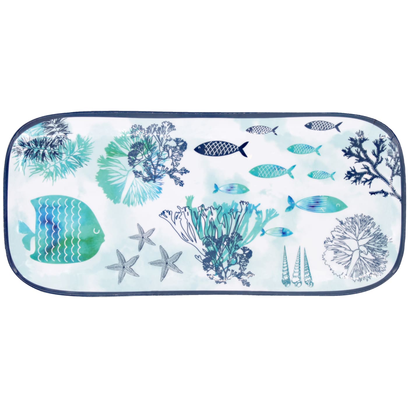 Lange rechthoekige taartschaal in melamine met vis - 37,5 cm