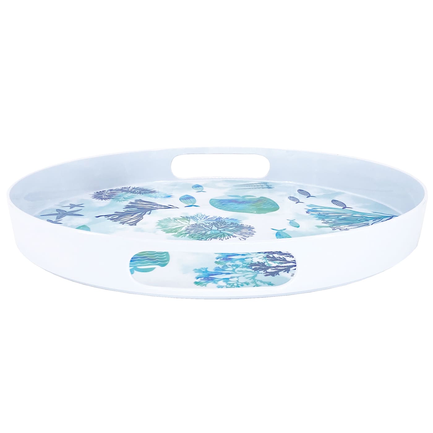 Rond dienblad met handvaten in melamine met vis - Ø 36 cm