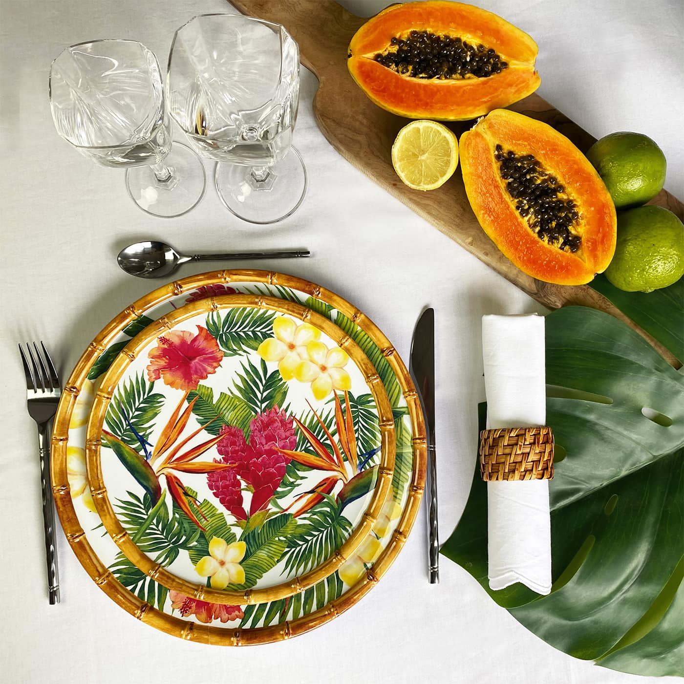 Dessertbord in melamine met bloemen - Ø 23 cm