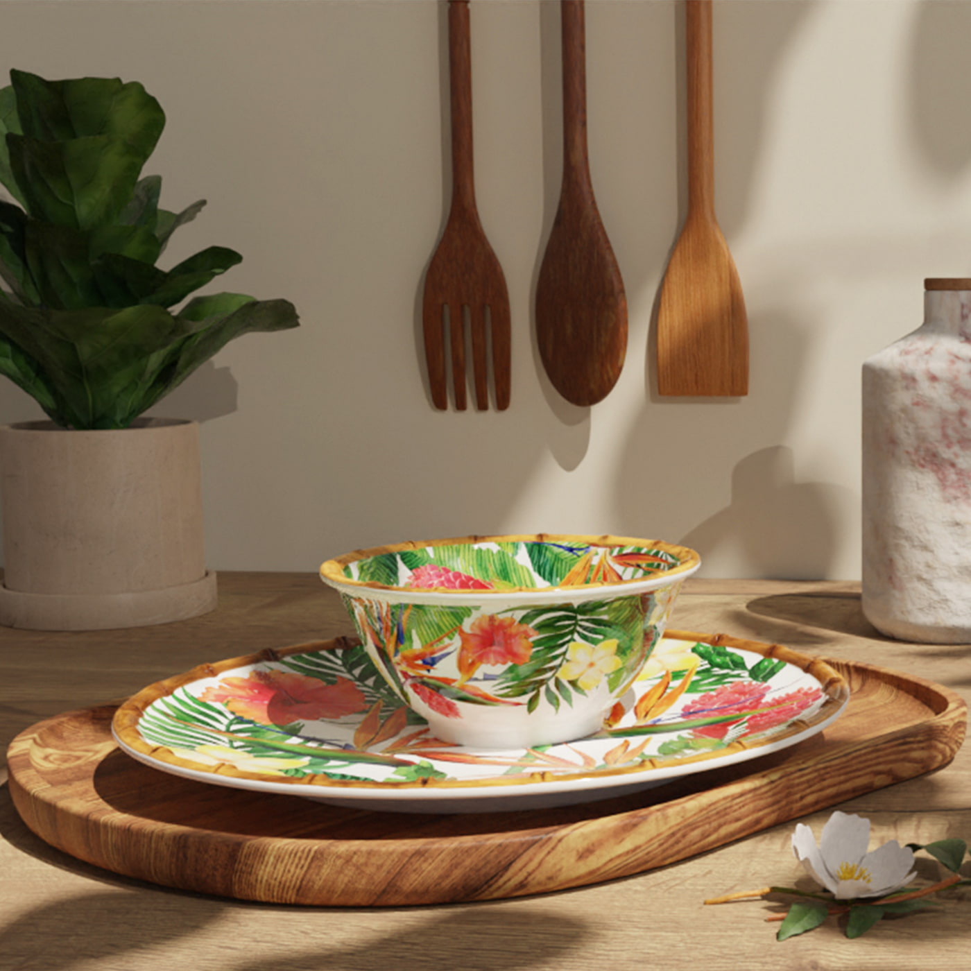 Kleine kom in melamine met bloemen - Ø 15 cm