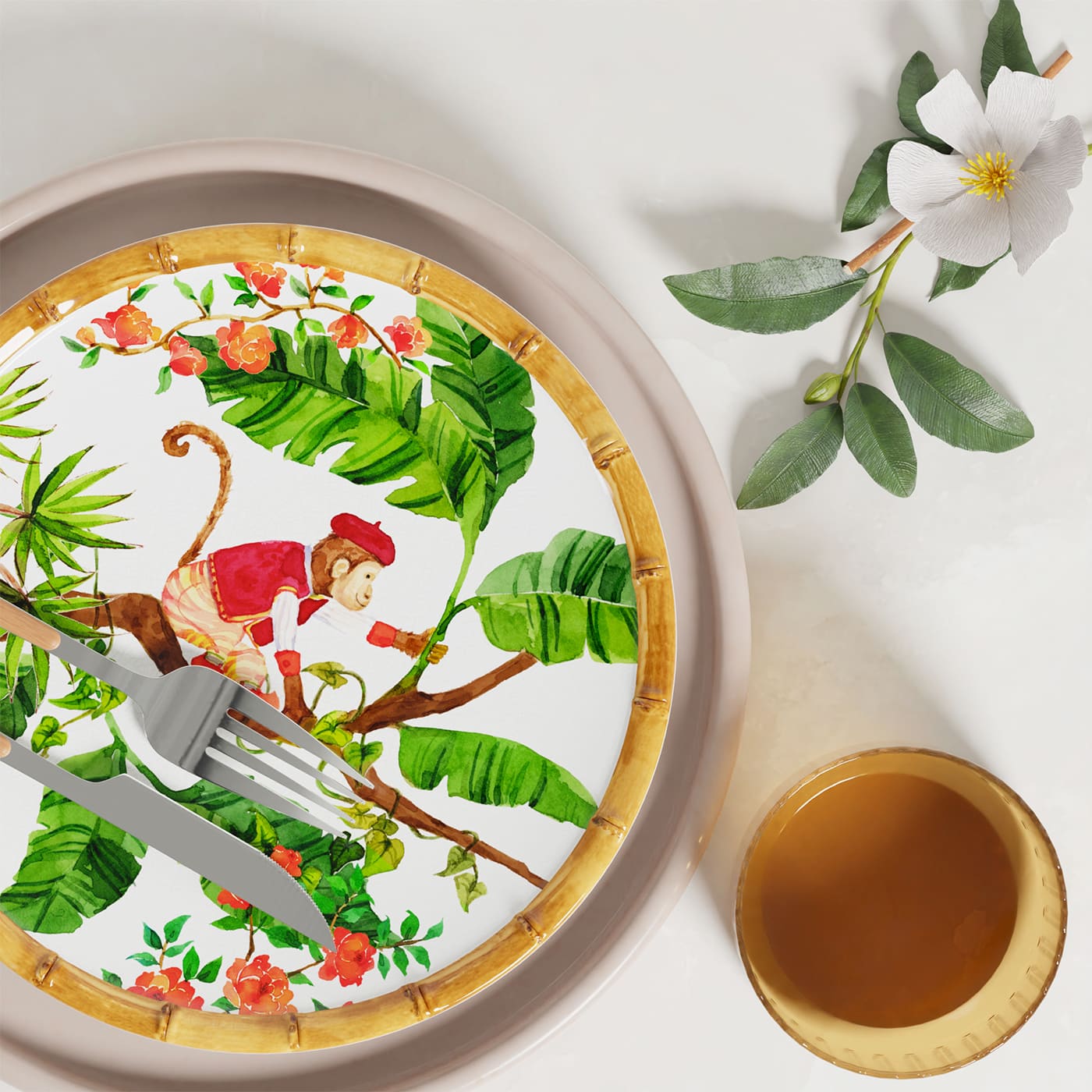 Dessertbord in melamine met aapjes - Ø 23 cm