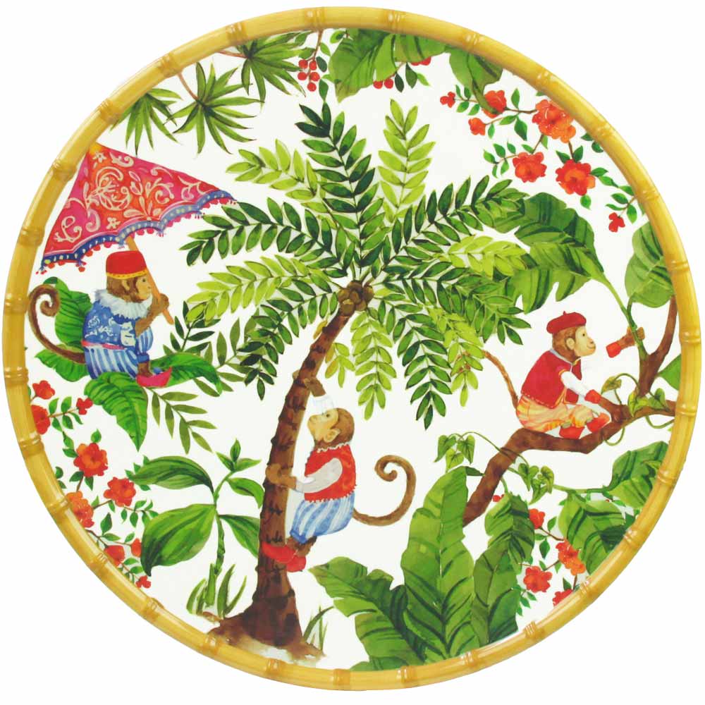 Ronde serveerschaal in melamine met aapjes - Ø 35,5 cm