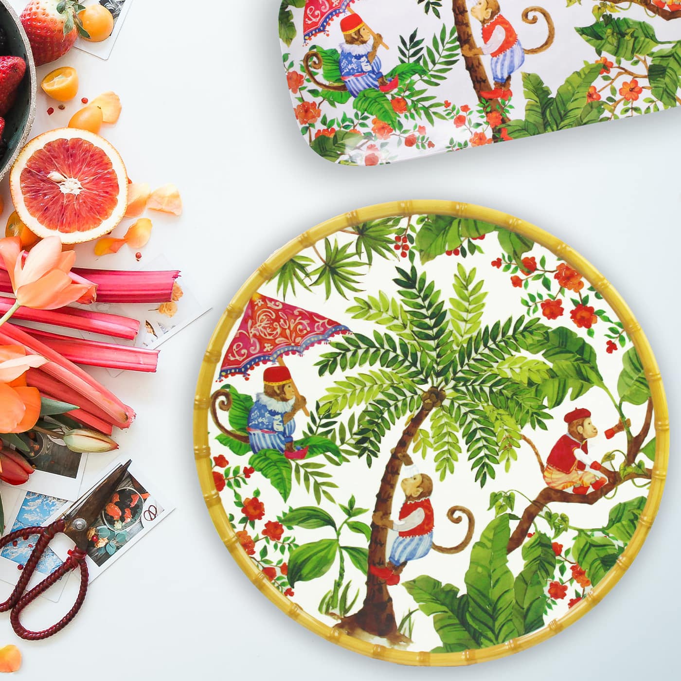 Ronde serveerschaal in melamine met aapjes - Ø 35,5 cm
