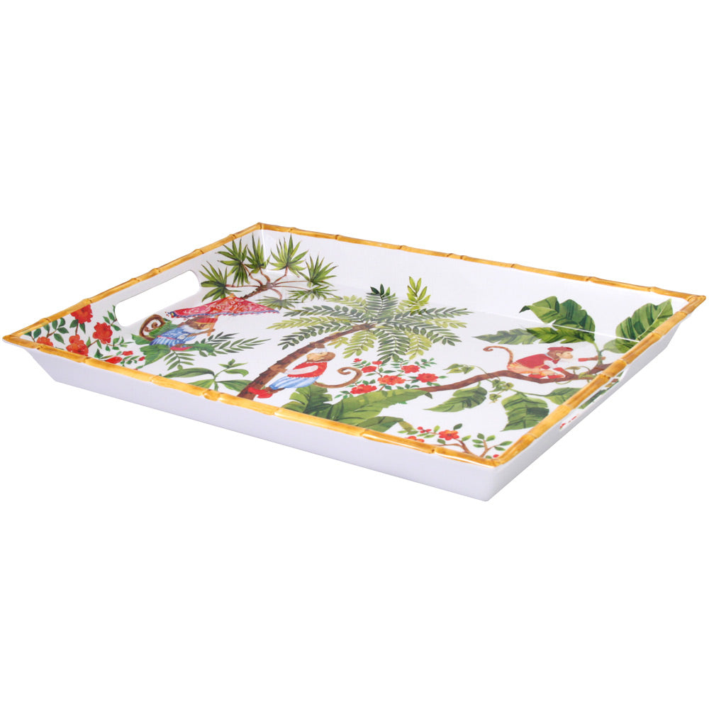 Groot dienblad met handgrepen in melamine met aapjes - 50 x 36 x 5 cm