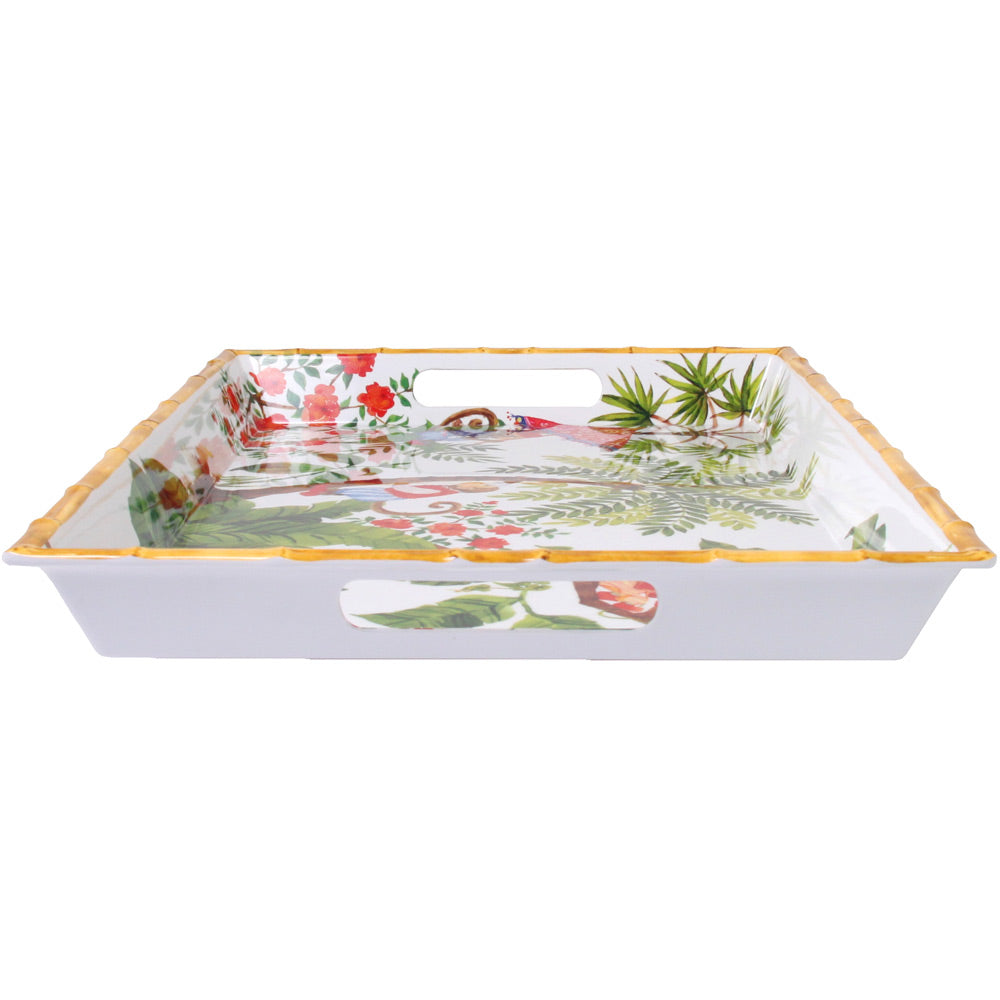 Groot dienblad met handgrepen in melamine met aapjes - 50 x 36 x 5 cm