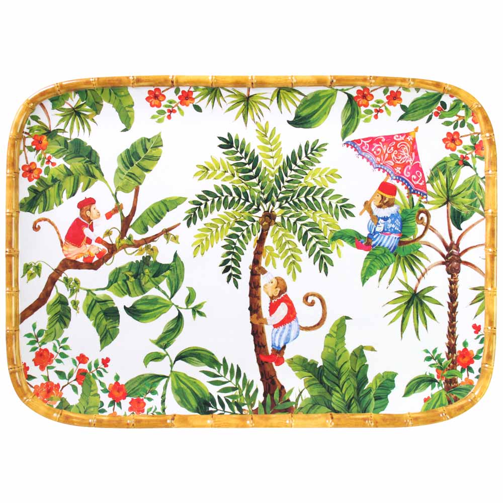 Rechthoekig dienblad met afgeronde hoeken melamine met aapjes - 45 cm