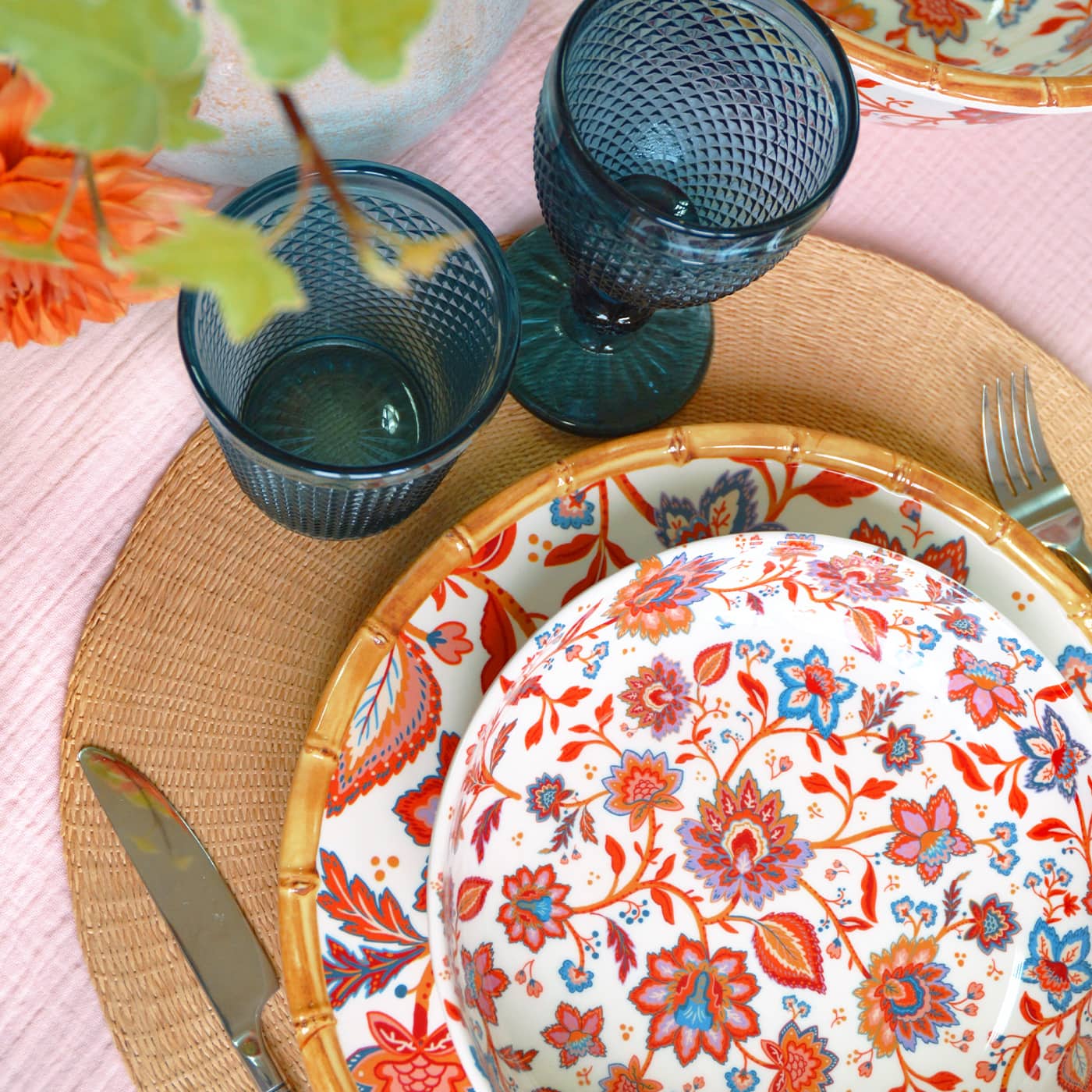 Melamine soepbord met Indiase bloemen - Ø 20 cm