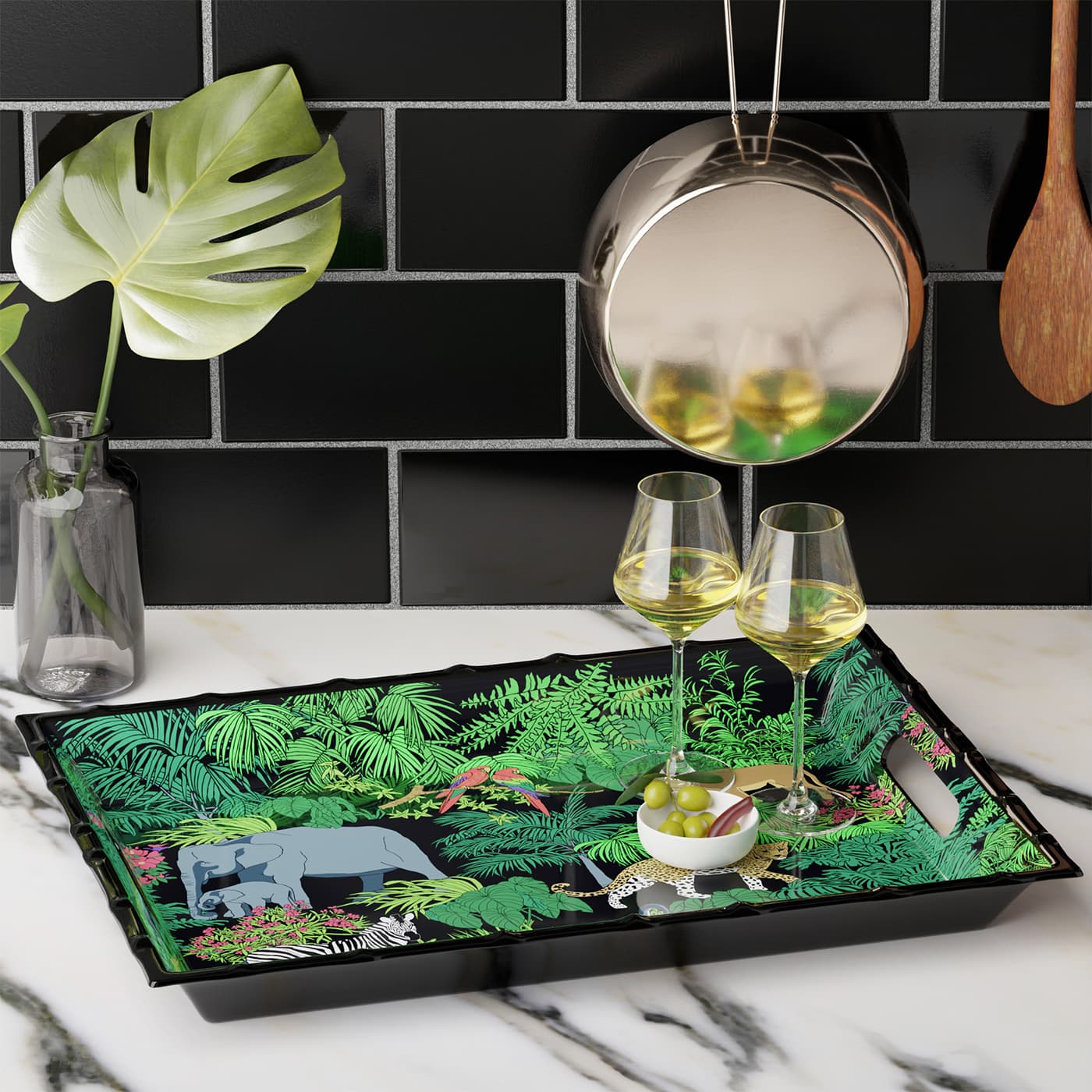 Groot dienblad met handgrepen in zwart melamine - 50 x 36 x 5 cm