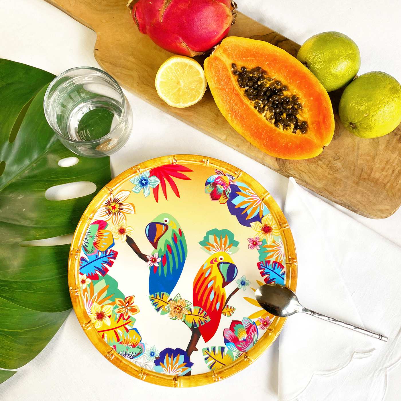 Dessertbord in melamine met papegaaien - Ø 23 cm