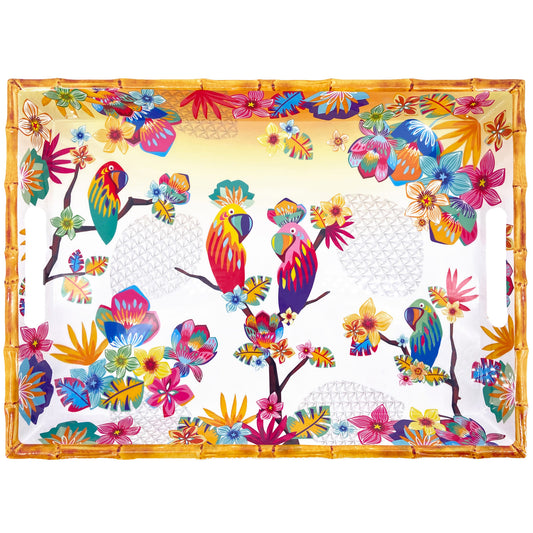 Groot dienblad met handgrepen in melamine met papegaaien - 50 x 36 x 5 cm