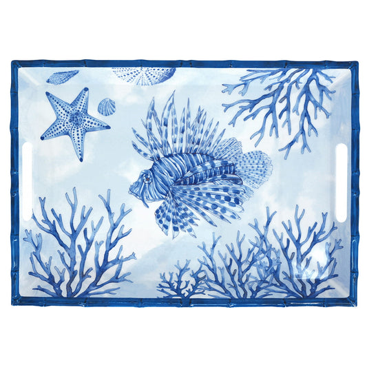 Groot melamine dienblad met koraalkleurige handgrepen - 50 x 36 x 5 cm