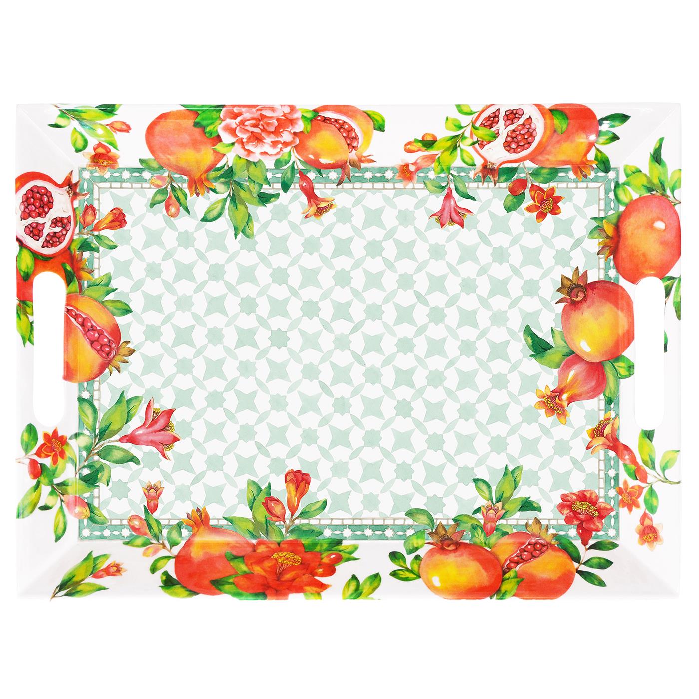 Groot dienblad van melamine met handvatten granaatappel - 50 x 36 x 5 cm