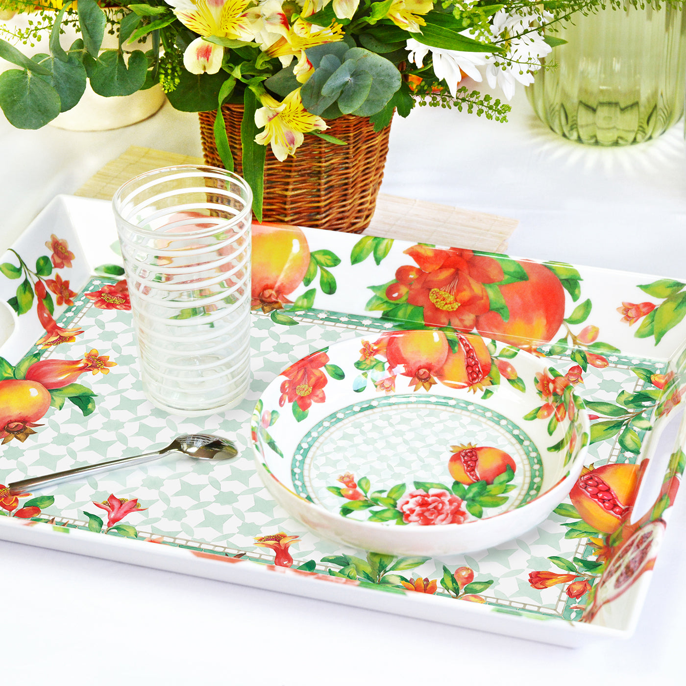 Groot dienblad van melamine met handvatten granaatappel - 50 x 36 x 5 cm