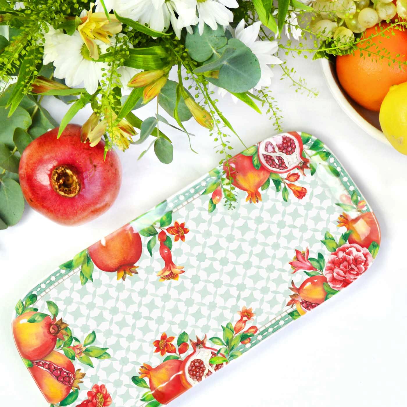 Lange rechthoekige cake schaal van melamine granaatappel - 37,5 cm