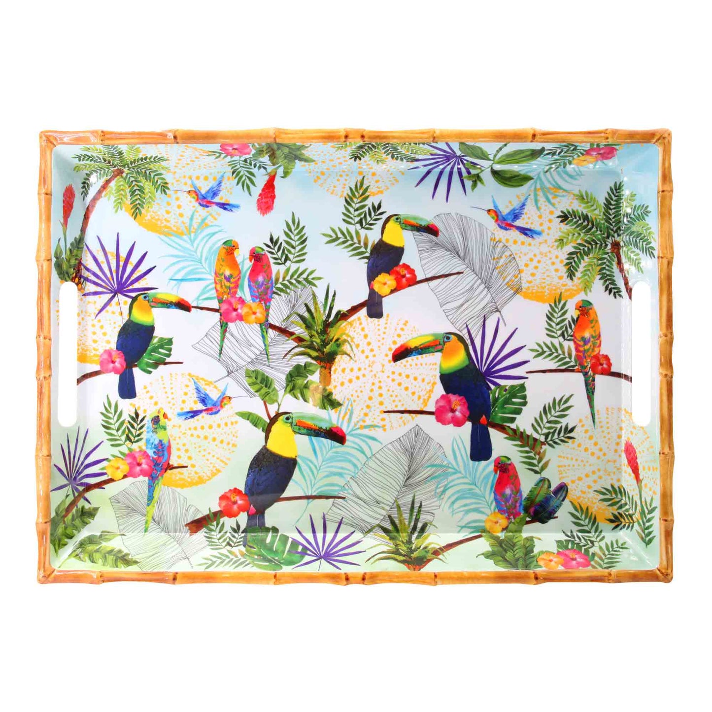 Groot dienblad met handgrepen in melamine met toekans - 50 x 36 x 5 cm