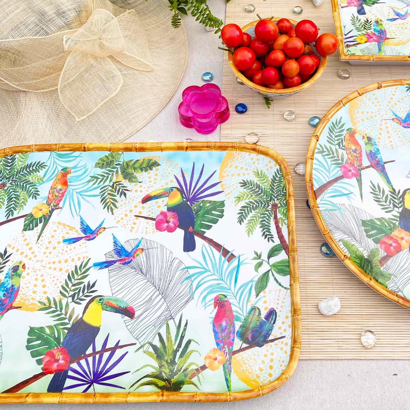 Rechthoekig dienblad met afgeronde hoeken melamine met toekans - 45 cm