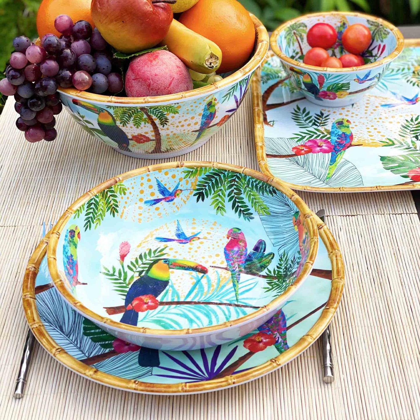 Rechthoekig dienblad met afgeronde hoeken melamine met toekans - 45 cm