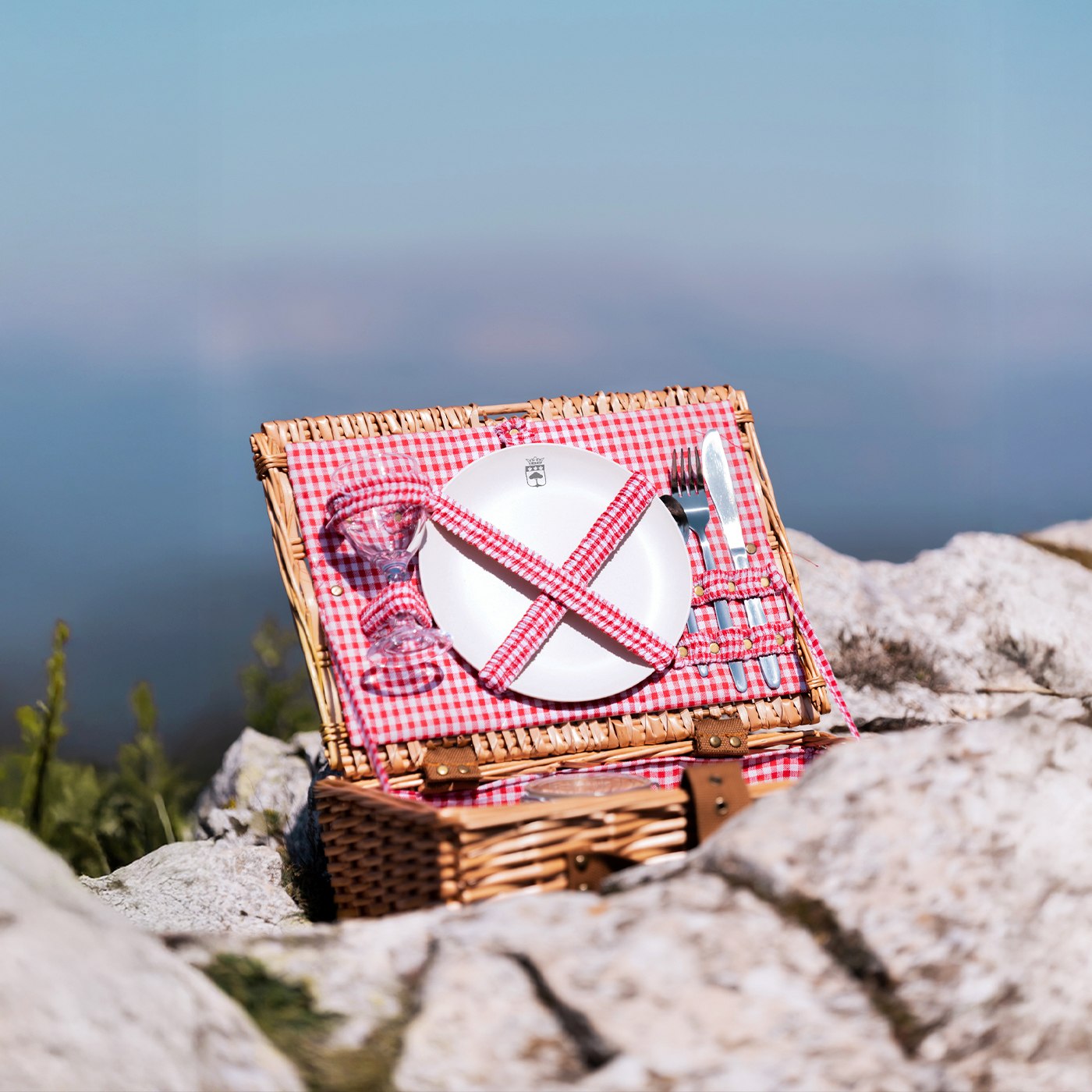 Picknickmand "Solo" rood geruite stof - 1 persoon