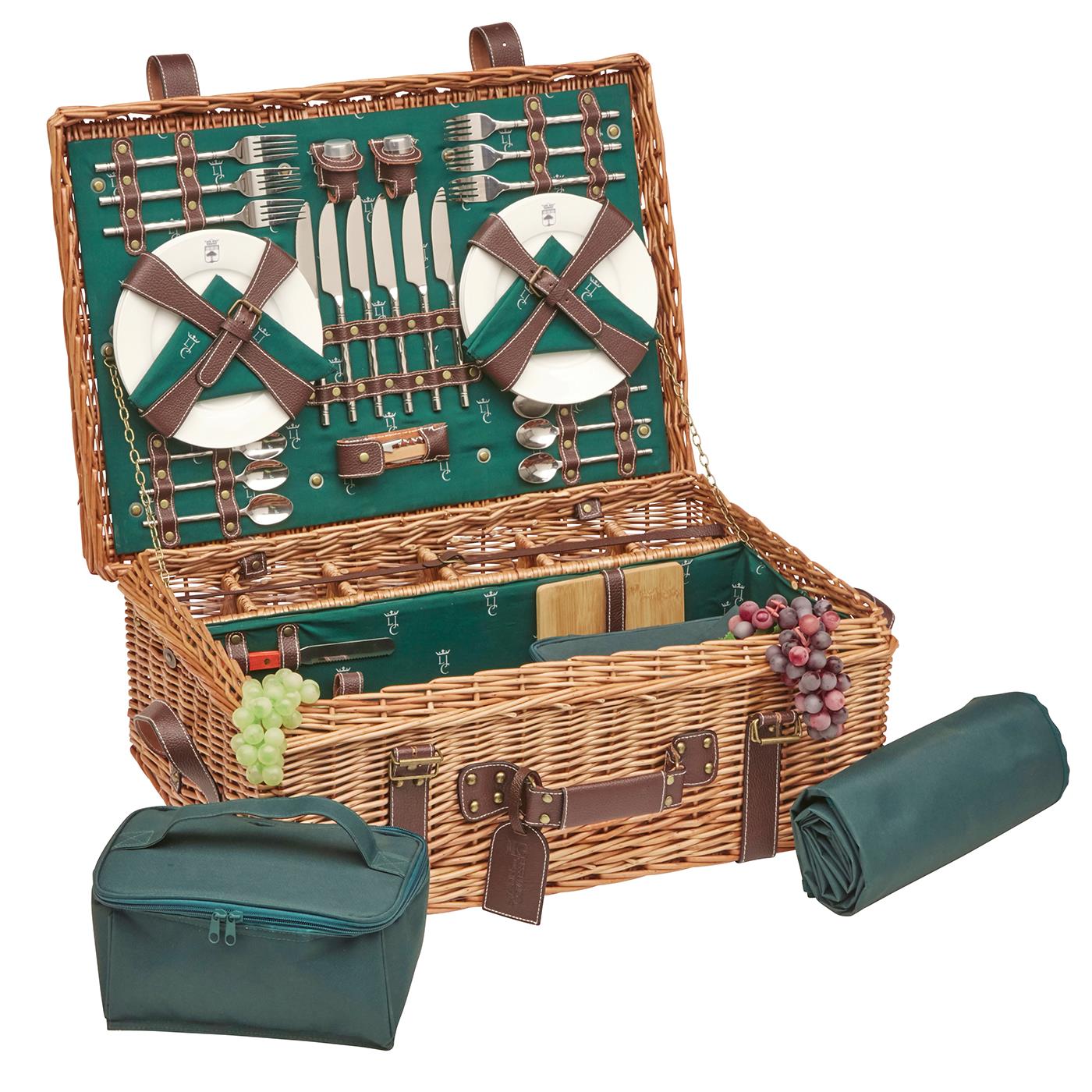 Prestige Picknickmand met leer Champs-Elysées groen - 6 personen