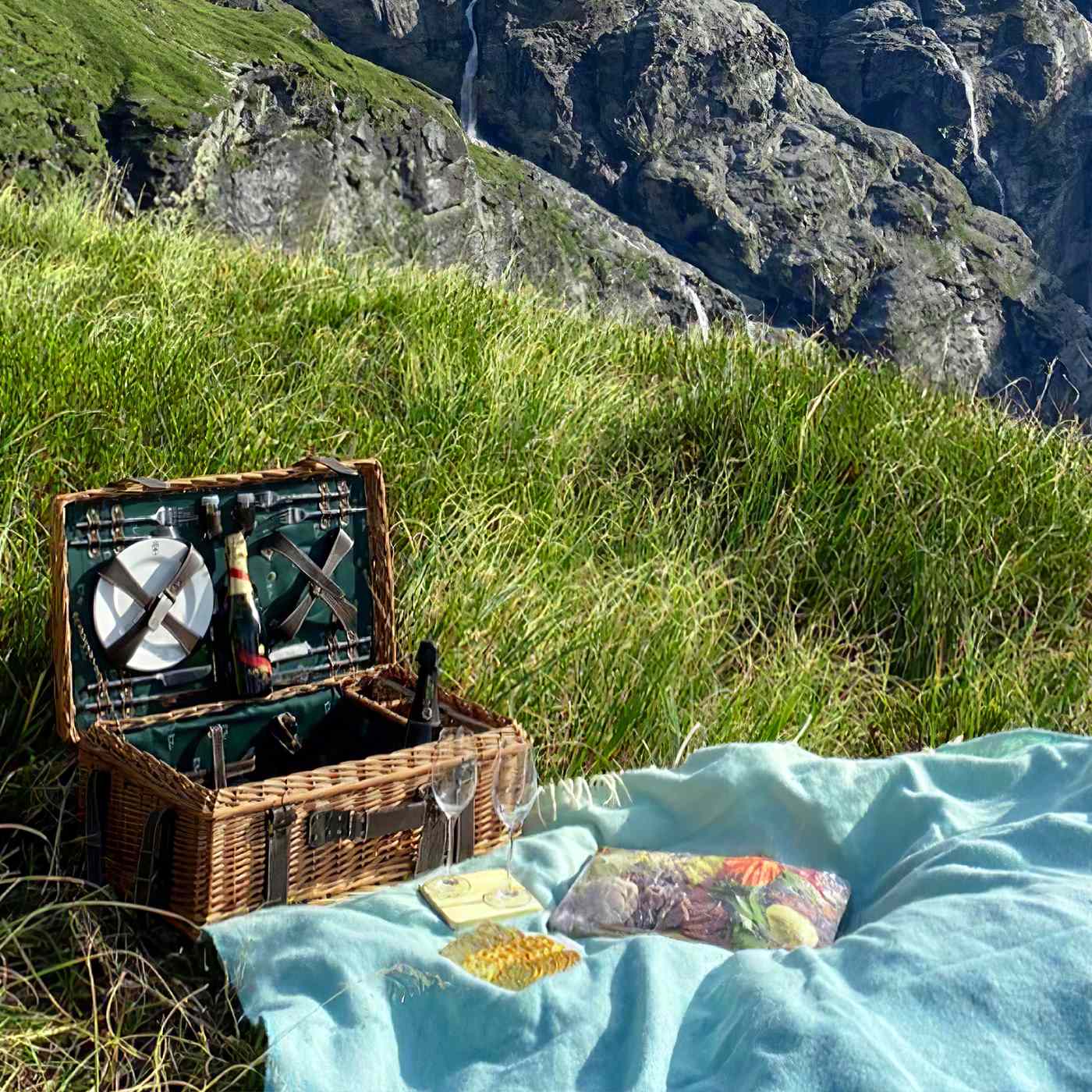 Prestige Picknickmand met leer Champs-Elysées groen - 4 personen