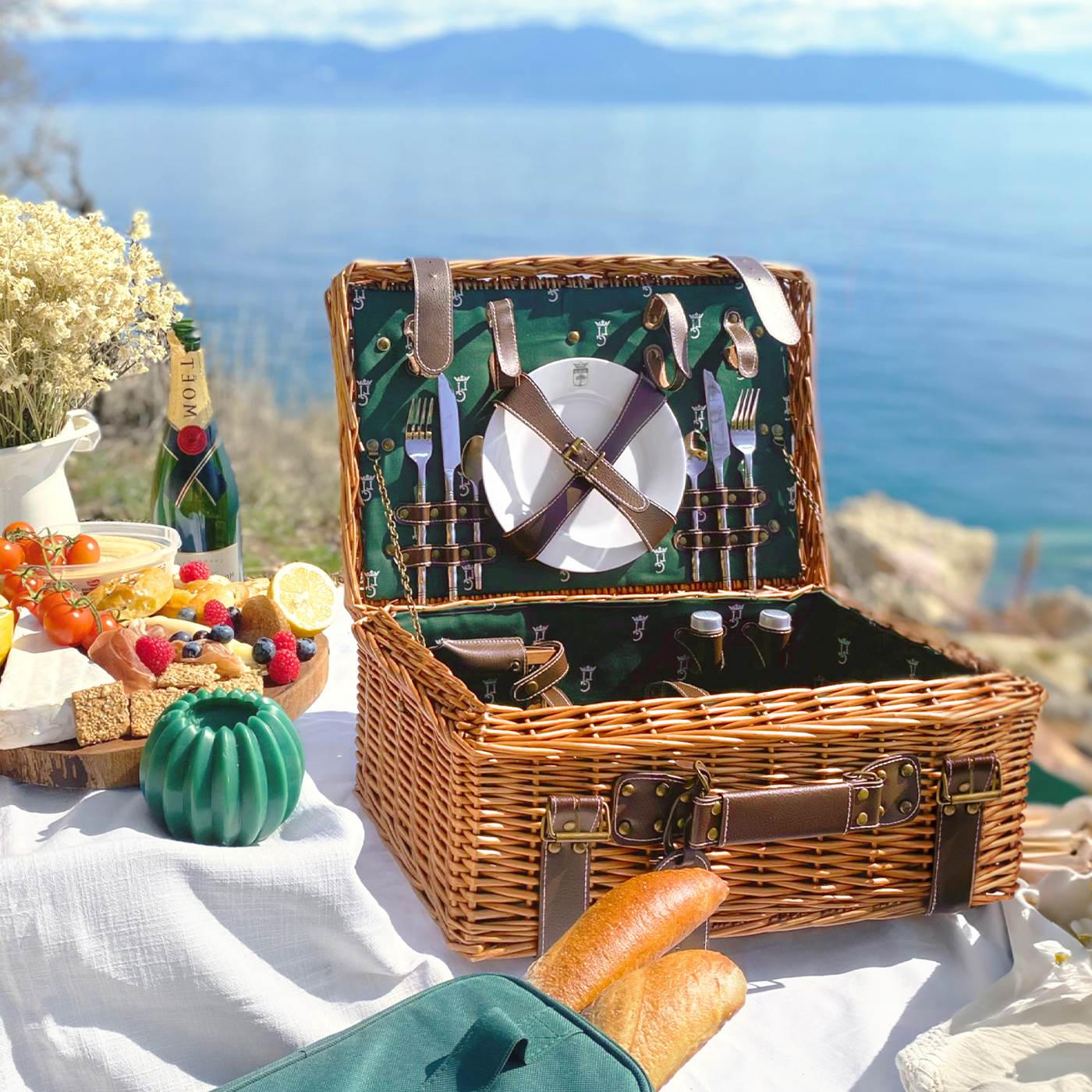 Prestige Picknickmand met leer Champs-Elysées groen - 2 personen