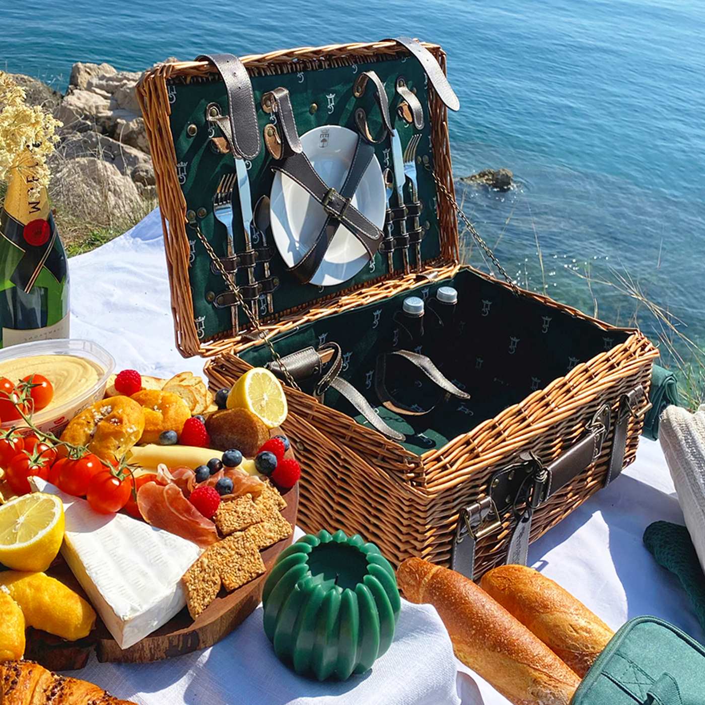 Prestige Picknickmand met leer Champs-Elysées groen - 2 personen