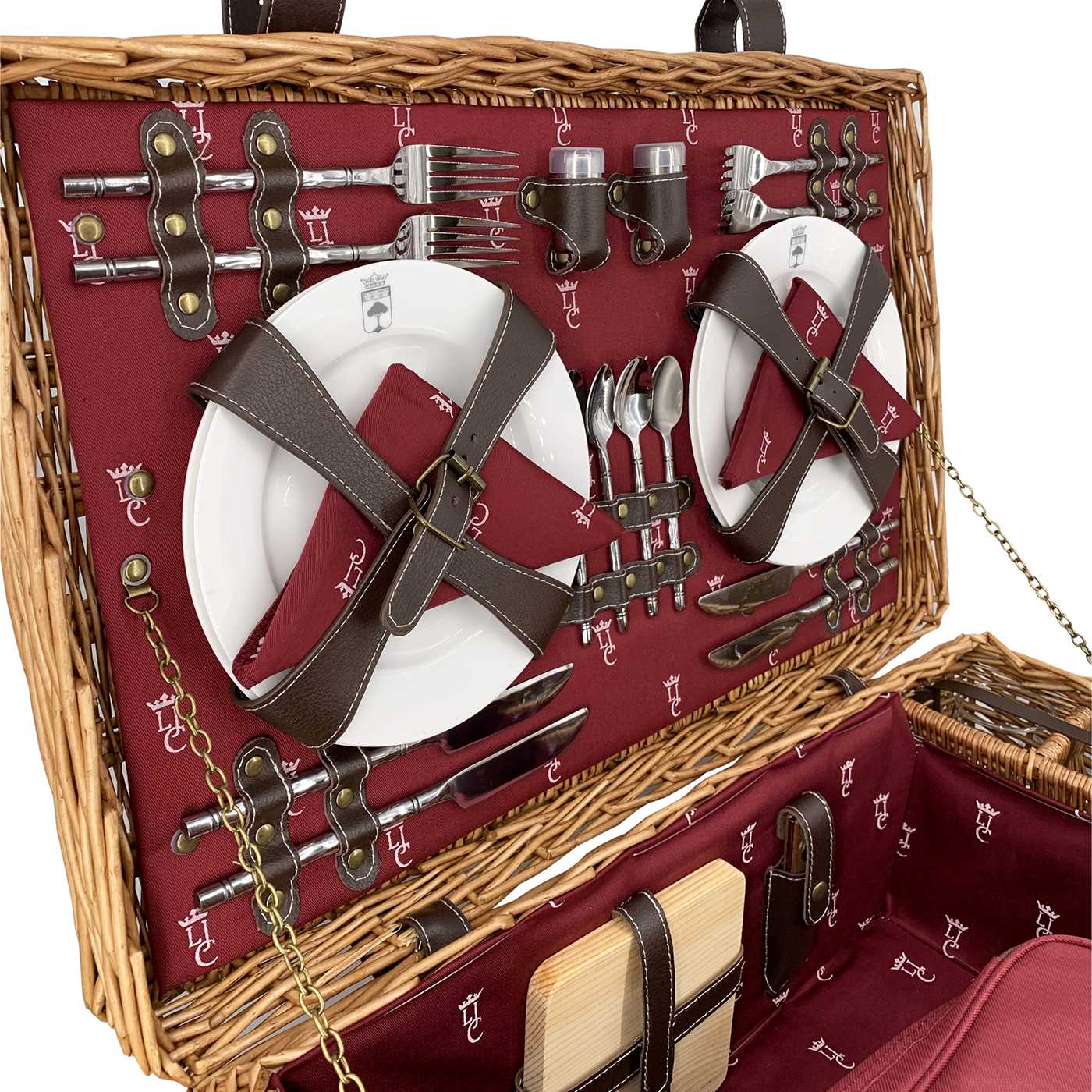 Prestige Picknickmand met leer Champs-Elysées bordeauxrood 4 personen
