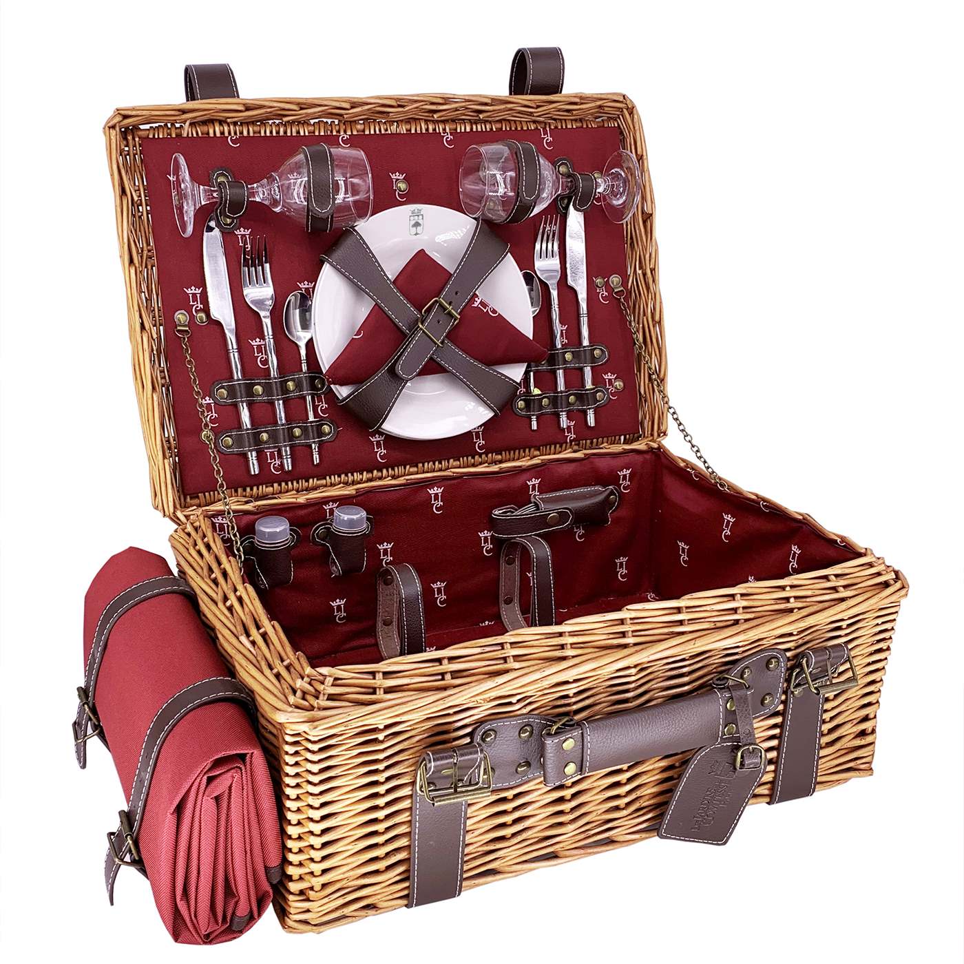 Prestige Picknickmand met leer Champs-Elysées bordeauxrood 2 personen