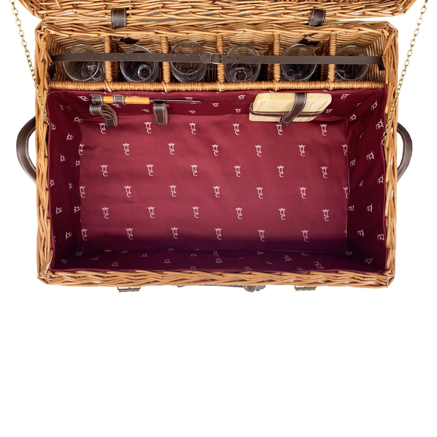 Prestige Picknickmand met leer Champs-Elysées bordeauxrood 6 personen