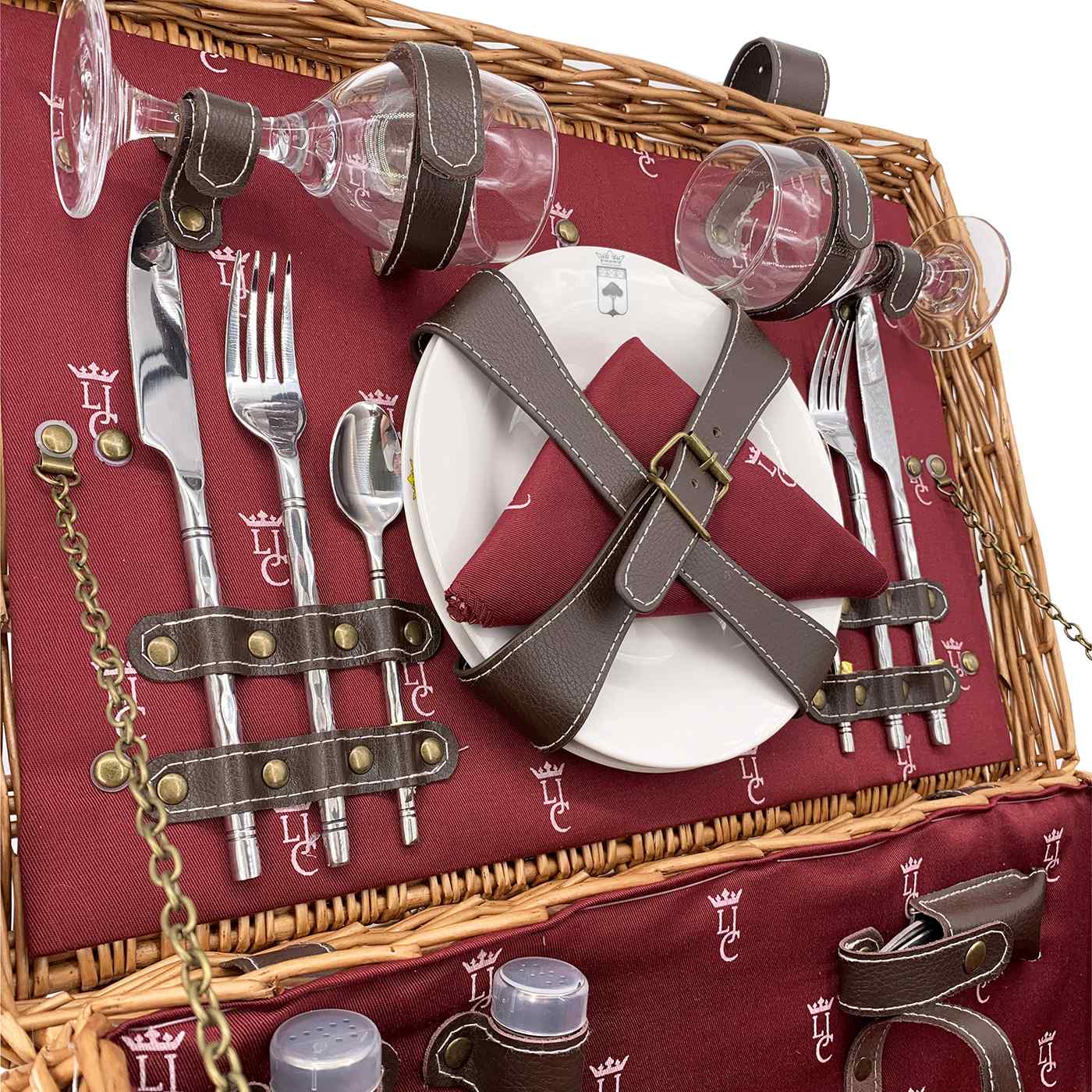 Prestige Picknickmand met leer Champs-Elysées bordeauxrood 2 personen
