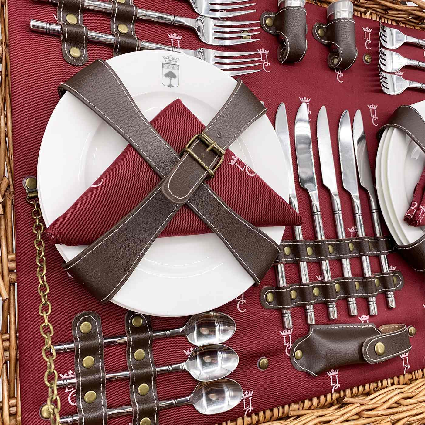 Prestige Picknickmand met leer Champs-Elysées bordeauxrood 6 personen