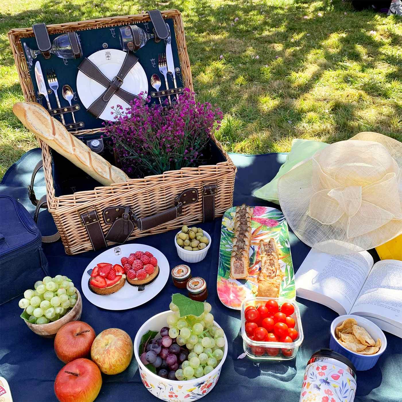 Prestige Picknickmand met leer Champs-Elysées blauw - 2 personen
