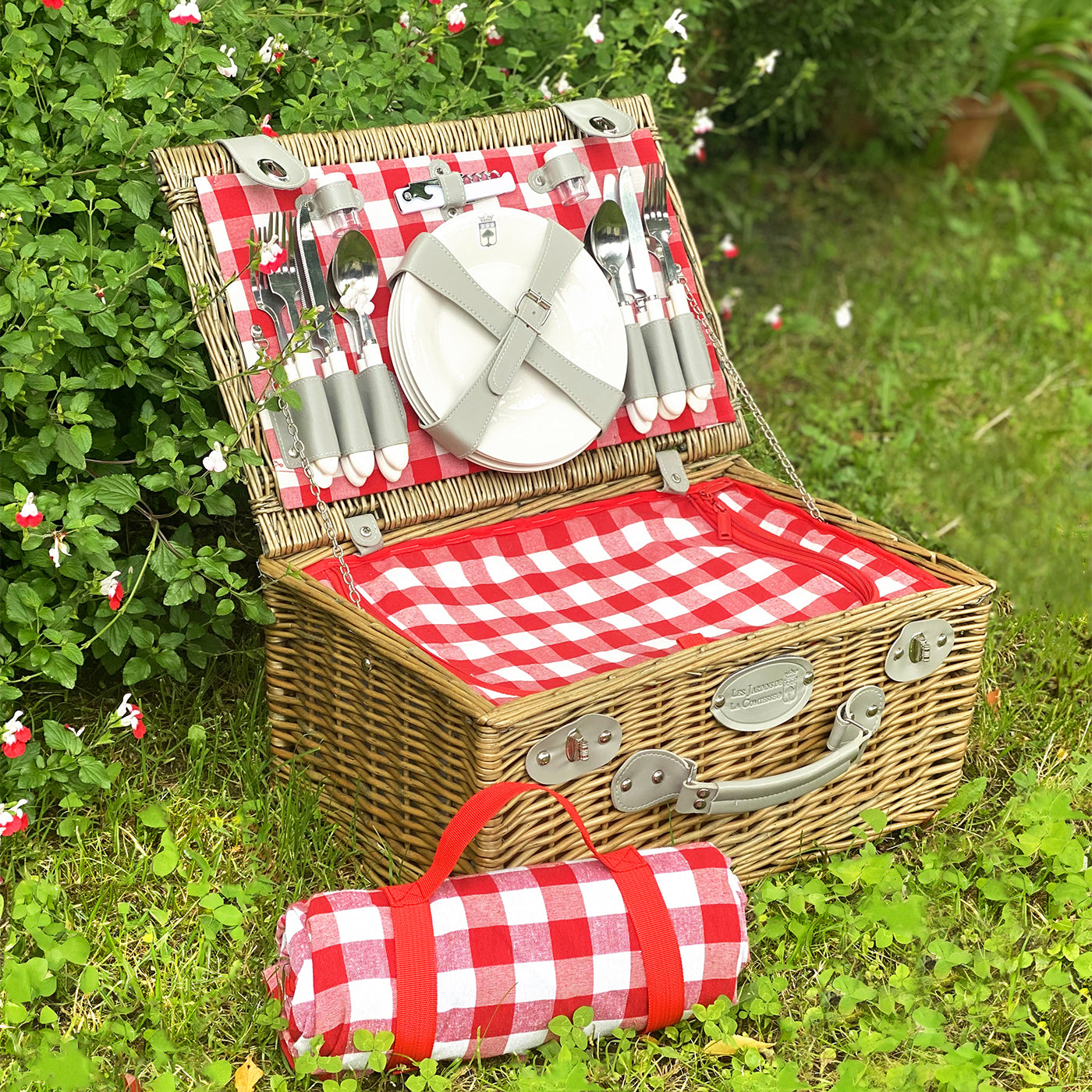 Picknickmand Marly rood geruite stof - 4 personen