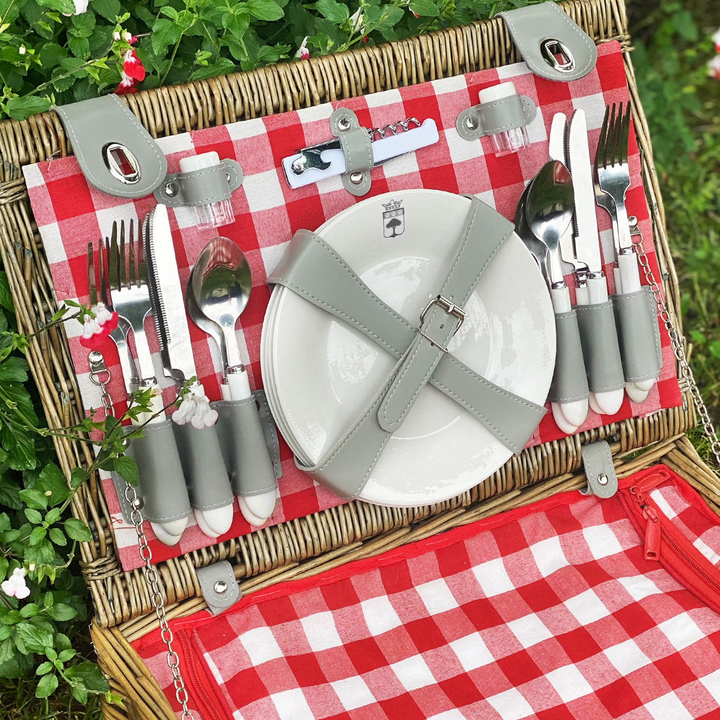 Picknickmand Marly rood geruite stof - 4 personen