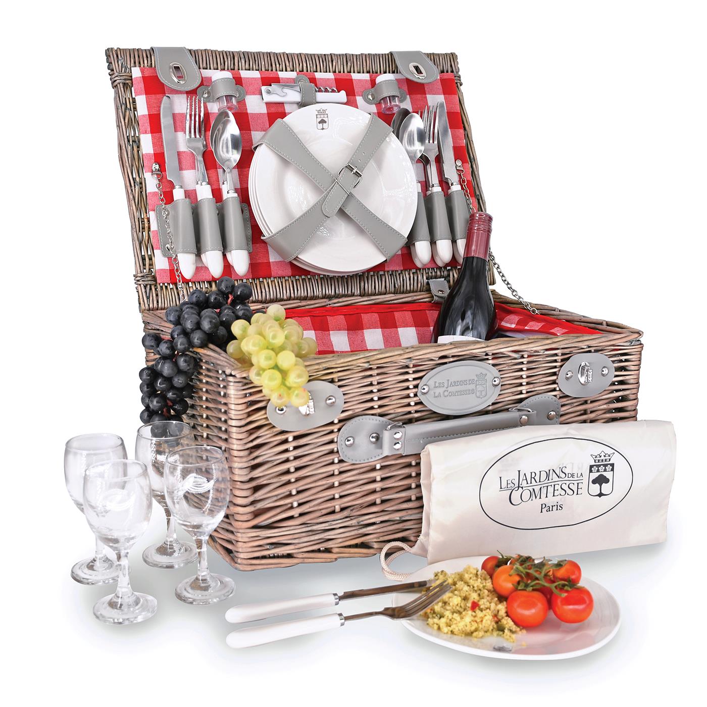 Picknickmand Marly rood geruite stof - 4 personen