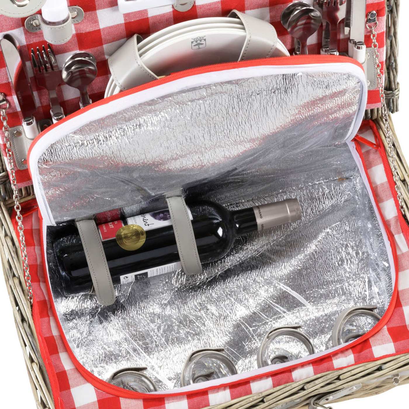 Picknickmand Marly rood geruite stof - 4 personen