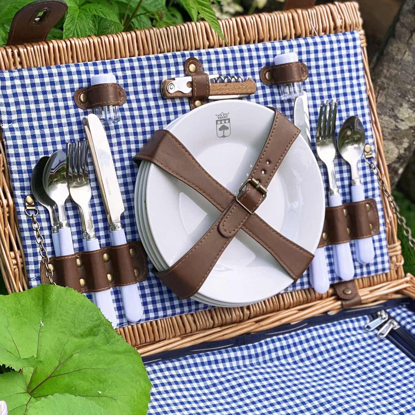 Picknickmand Marly blauw geruite stof - 4 personen