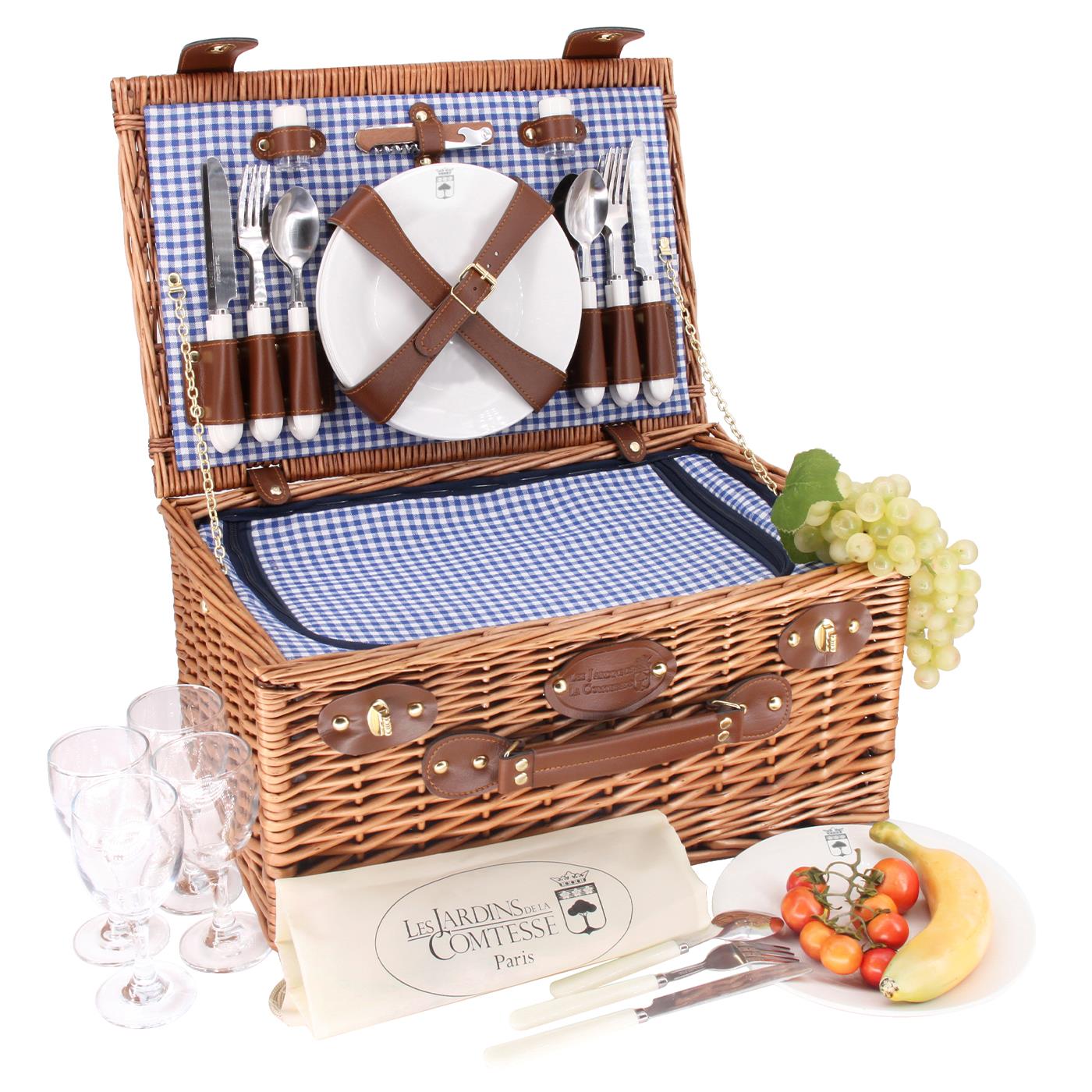 Picknickmand Marly blauw geruite stof - 4 personen