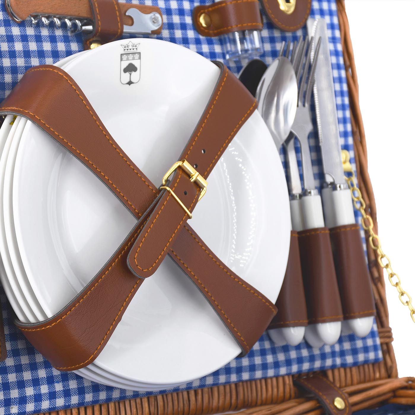 Picknickmand Marly blauw geruite stof - 4 personen