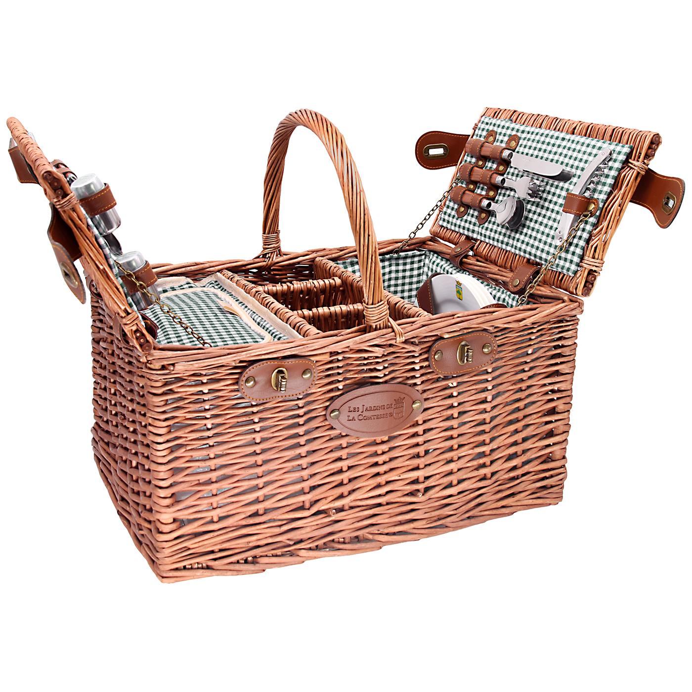 Picknickmand Saint-Germain groene geruite stof - 4 personen
