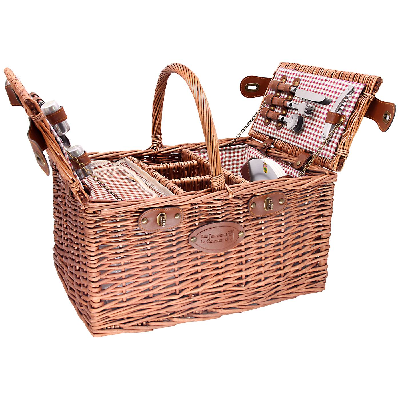 Picknickmand Saint-Germain rood geruite stof - 4 personen