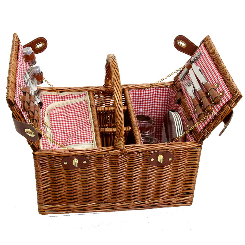 Picknickmand Saint-Germain rood geruite stof - 4 personen